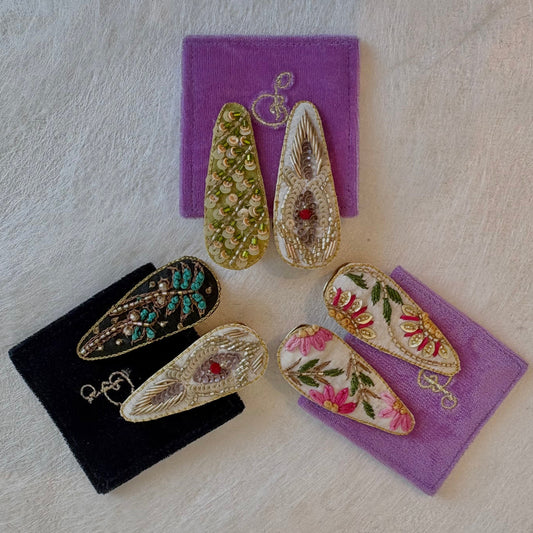Embroidered Hair Clips