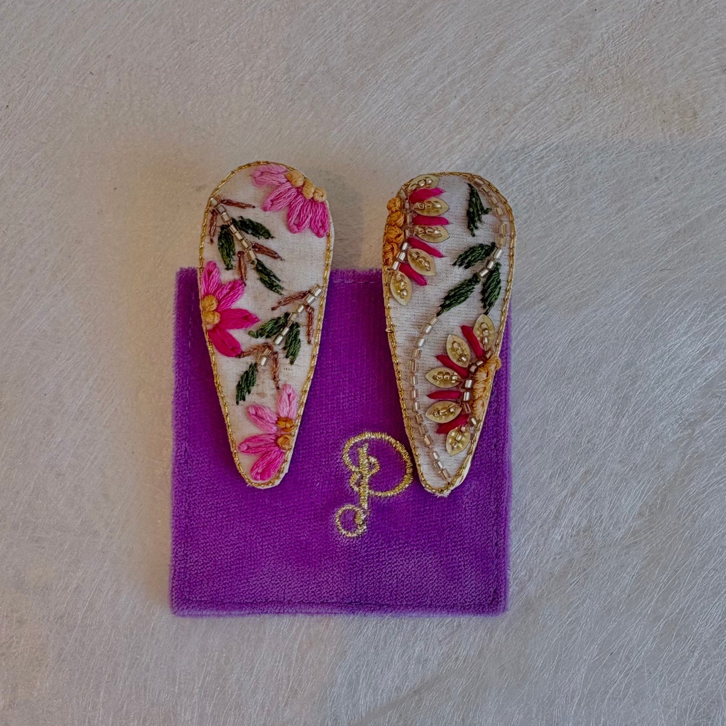 Embroidered Hair Clips