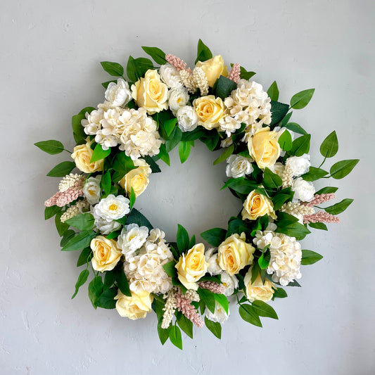 Buttercup Rose Garden Wreath 26"