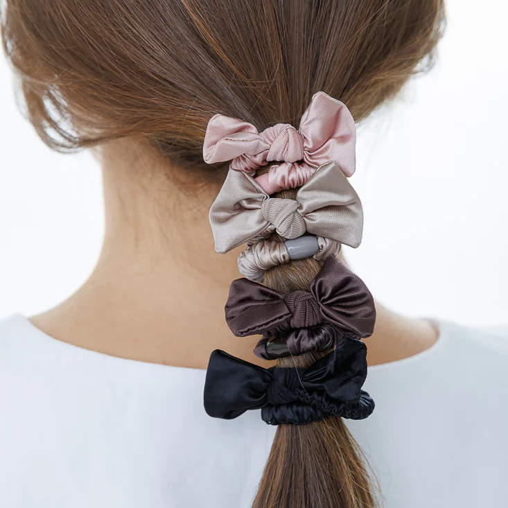 Silky Bow Hair Elastics - Set of 4