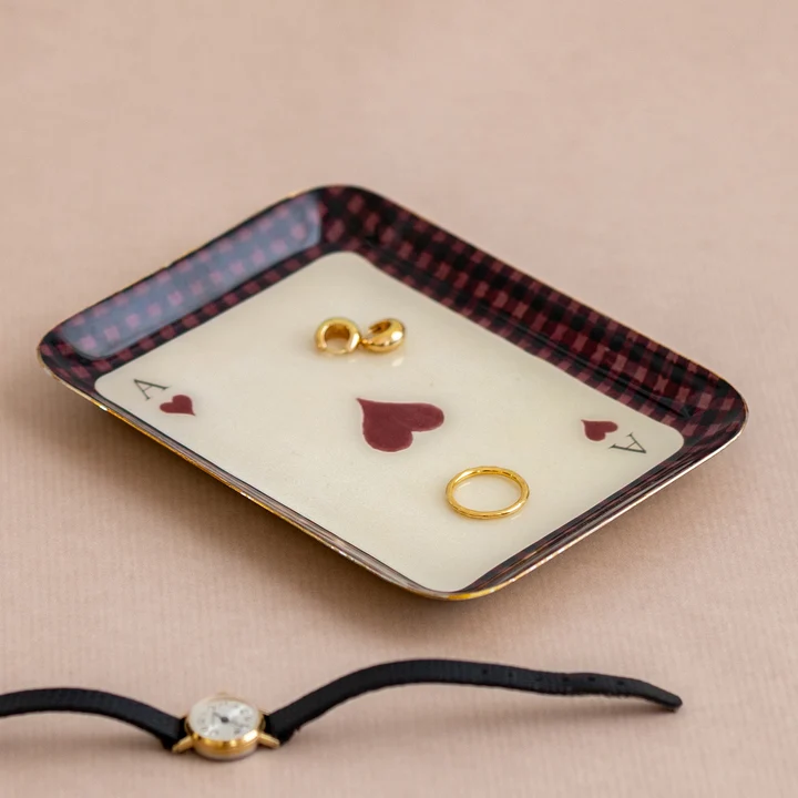 Printed Rectangular Enamel Tray - Ace of Hearts