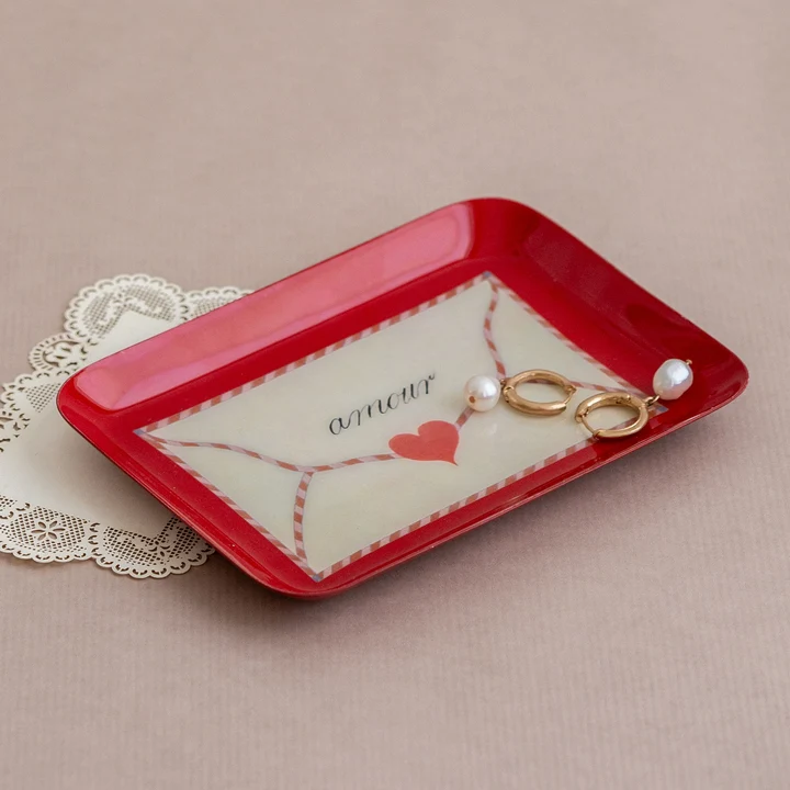 Printed Rectangular Enamel Tray - Love Letter