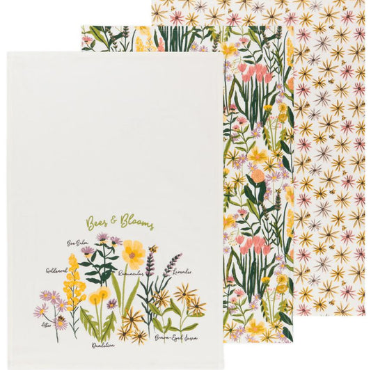 Bees & Blooms Bakers Floursack Dishtowels - Set of 3