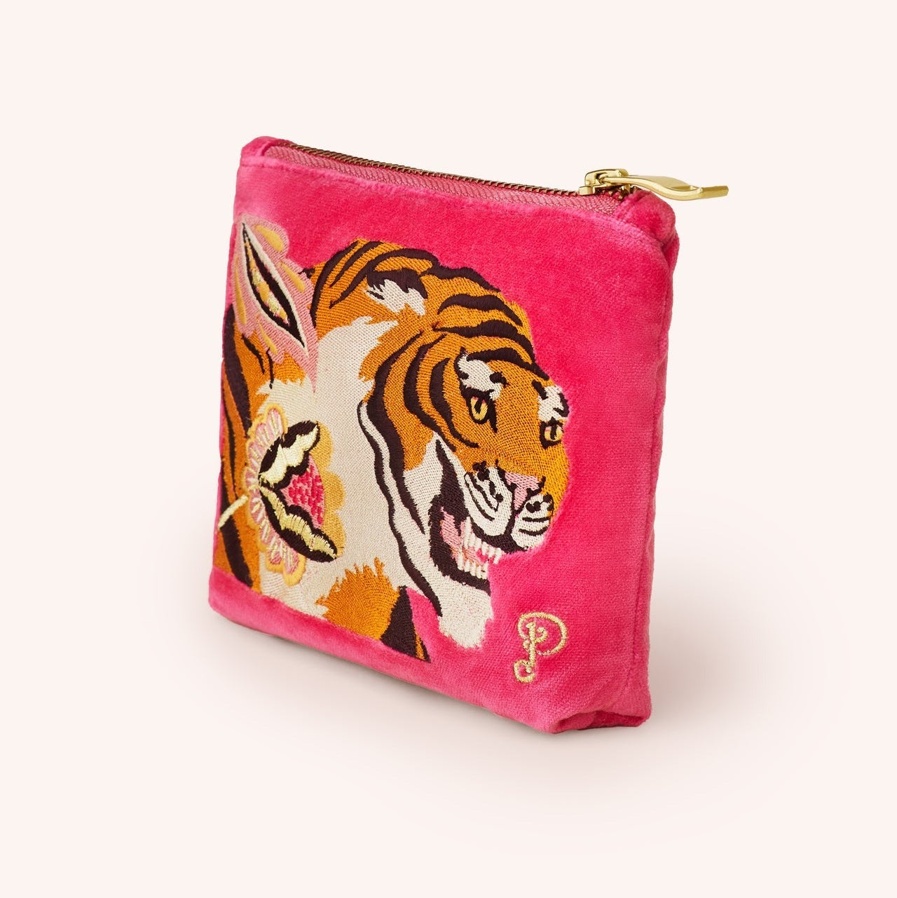 Mini Velvet Embroidered Pouch - Thrill of the Tiger