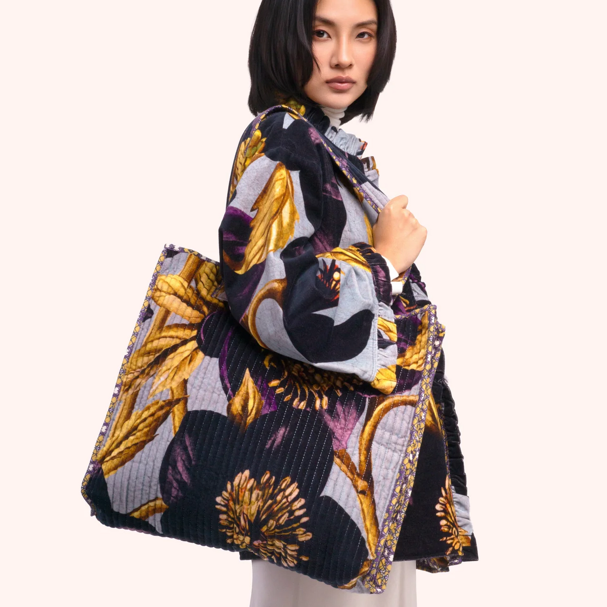 Velvet Quilted Tote Bag
