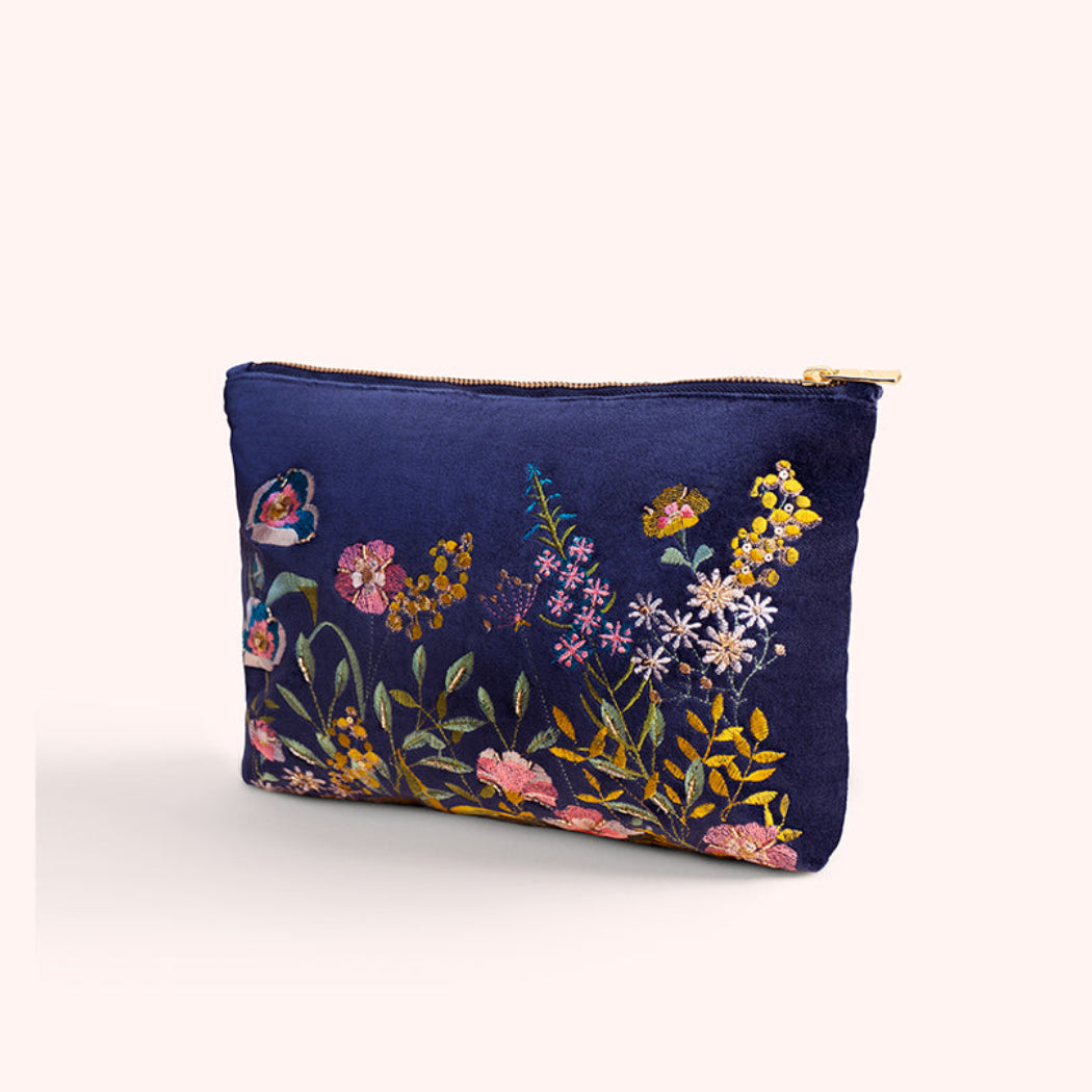 Large Velvet Embroidered Pouch