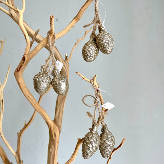 Glitter Pinecone & Acorn Ornaments - Set of 2