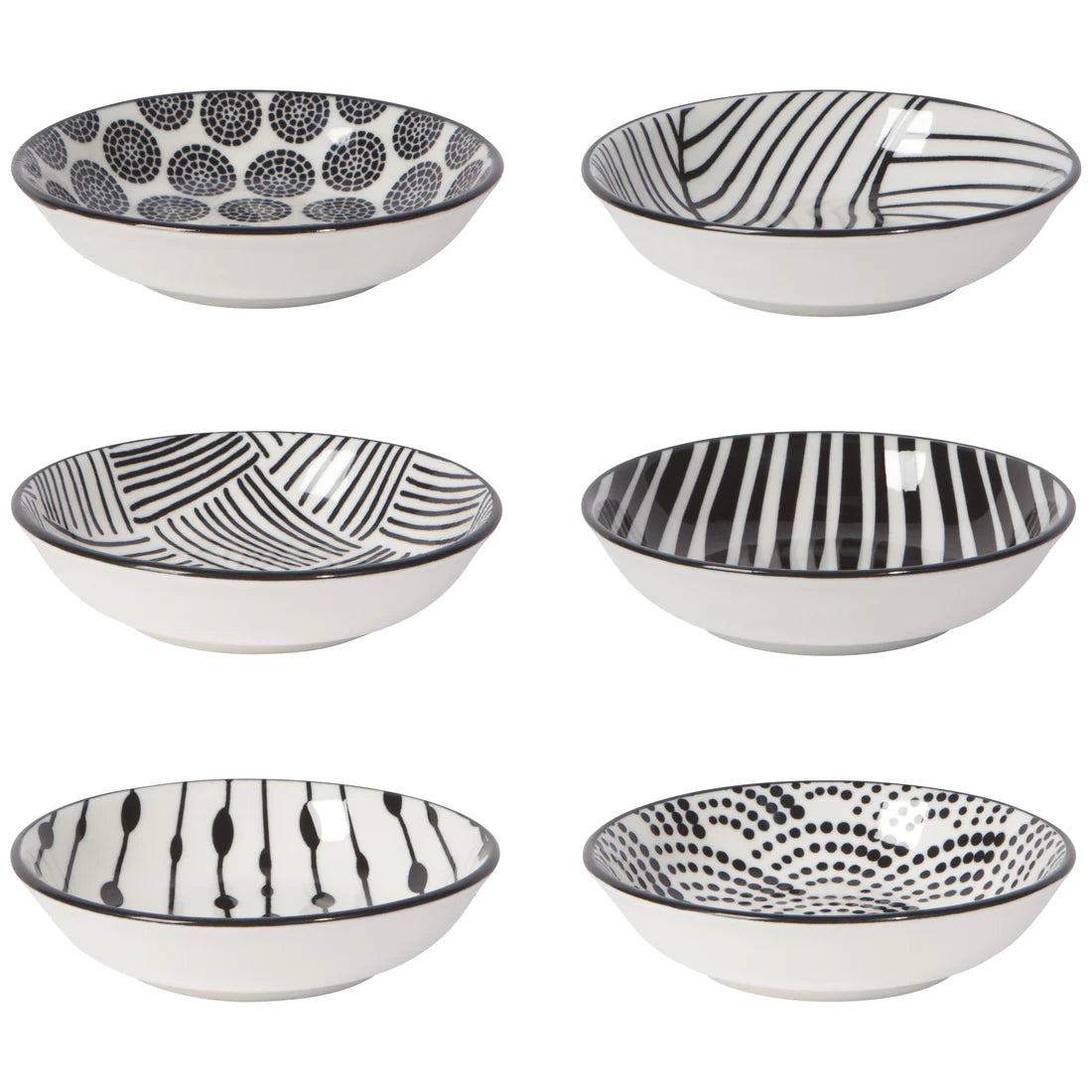 Bits & Dots Pinch Bowl Set of 6 - Black & White