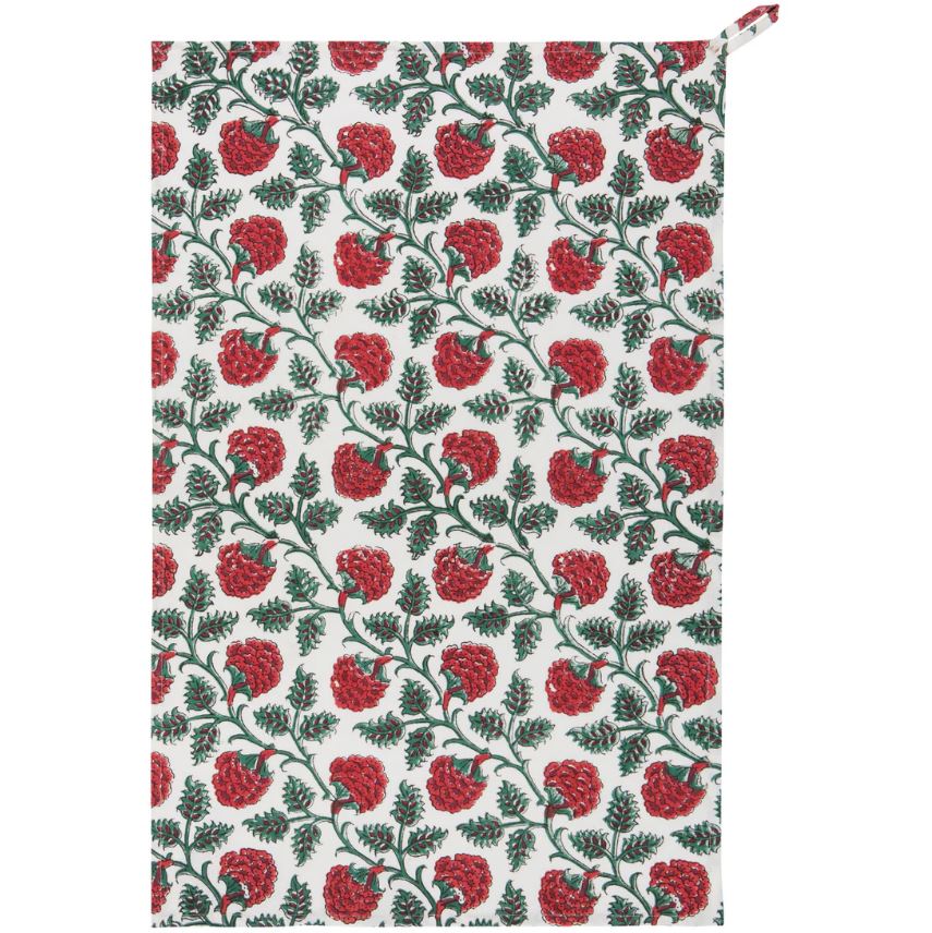 Block Print Carnations Tea Towel