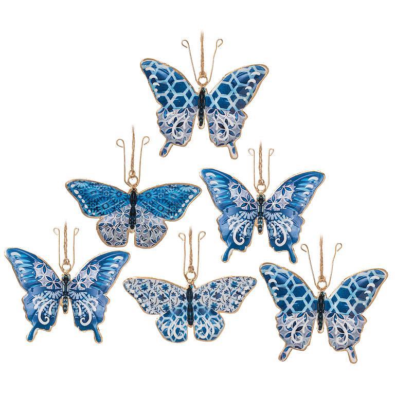 Blue & White Metal Butterfly Ornaments