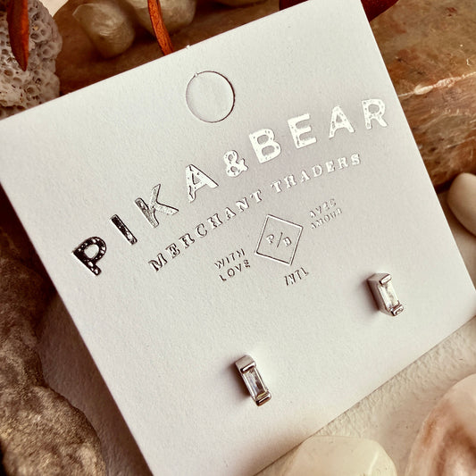 Carroll Baguette Crystal Silver Stud Earrings