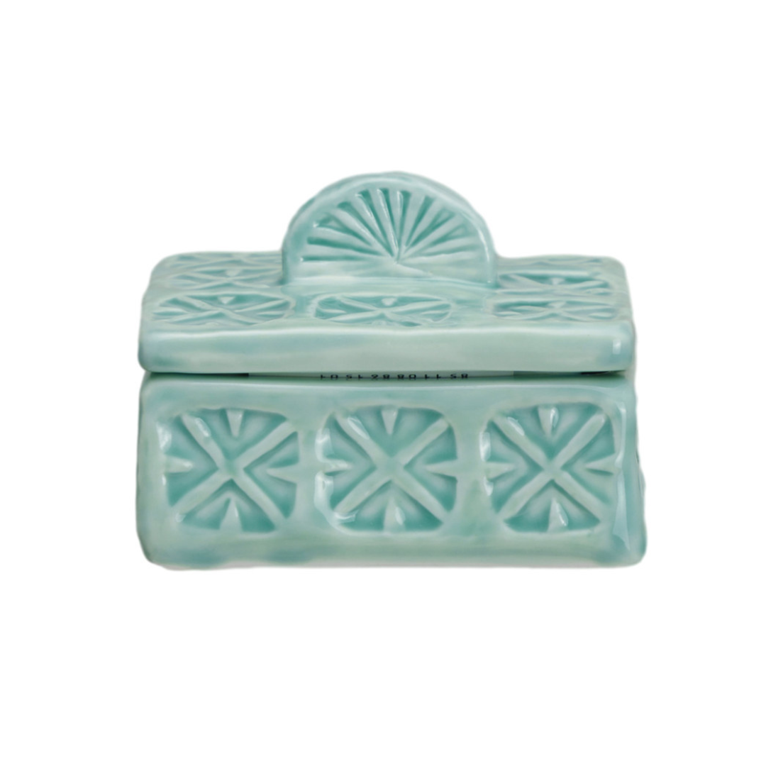 Hand-Painted Debossed Stoneware Salt Cellars with Lid