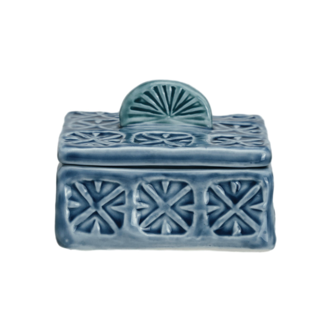 Hand-Painted Debossed Stoneware Salt Cellars with Lid