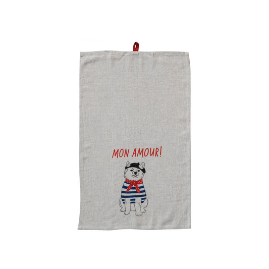 French Sayings Linen Blend Tea Towel