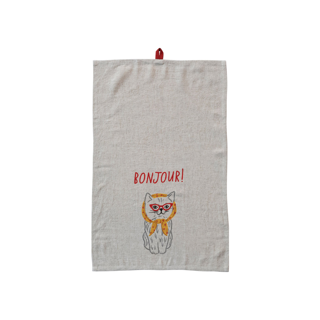 French Sayings Linen Blend Tea Towel