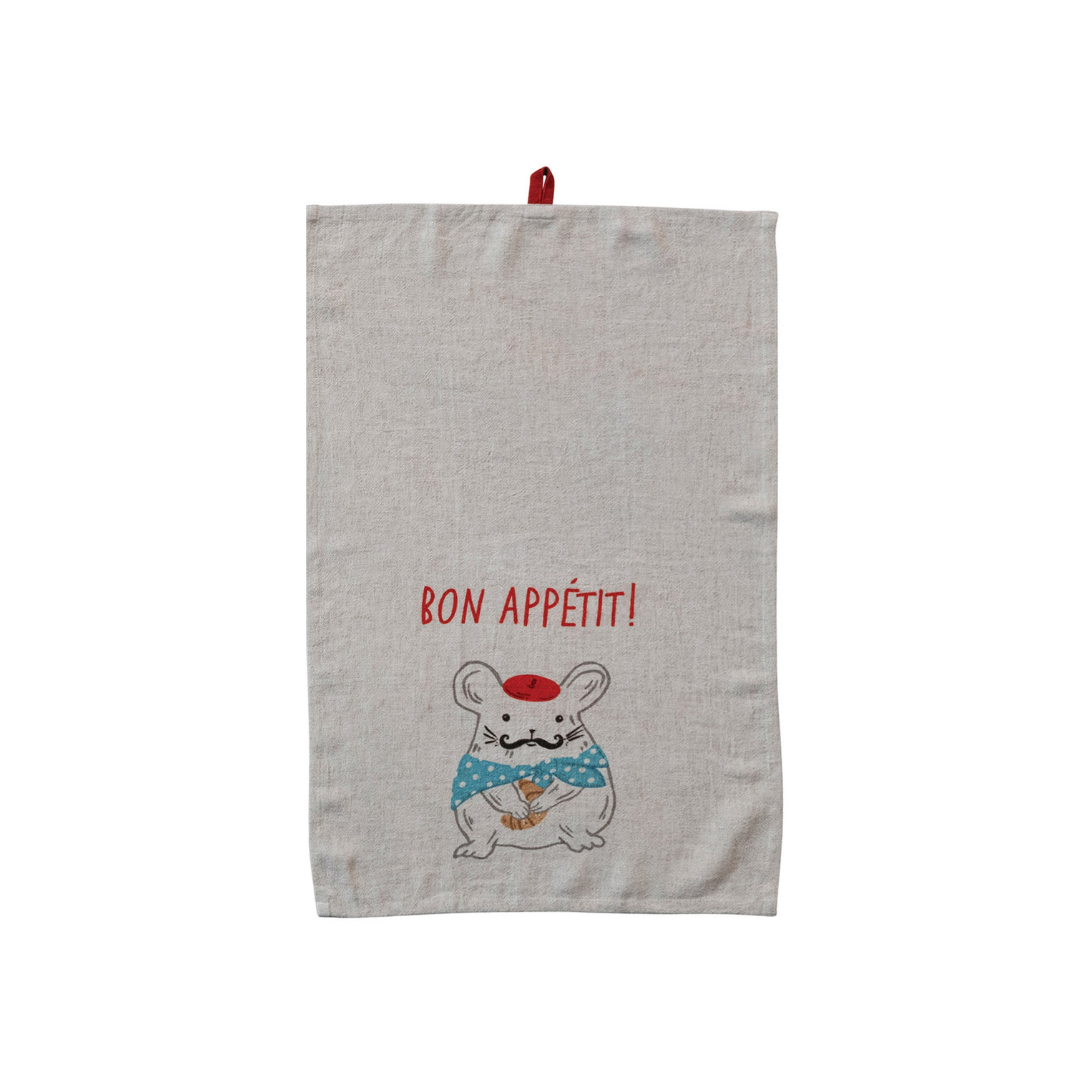 French Sayings Linen Blend Tea Towel