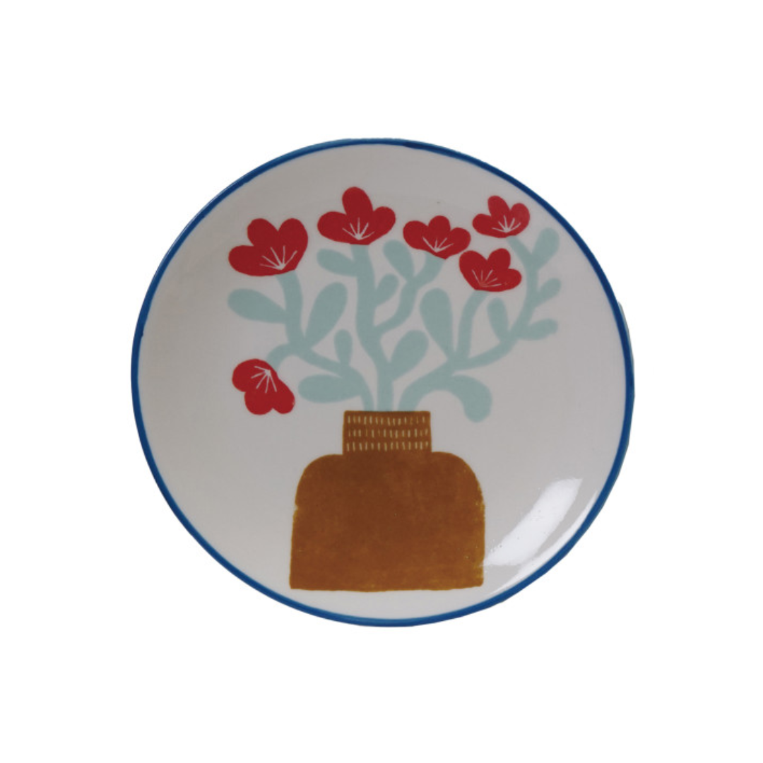Floral and Pear Patterned Stoneware Side Dishes