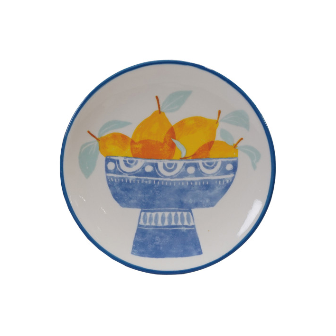 Floral and Pear Patterned Stoneware Side Dishes