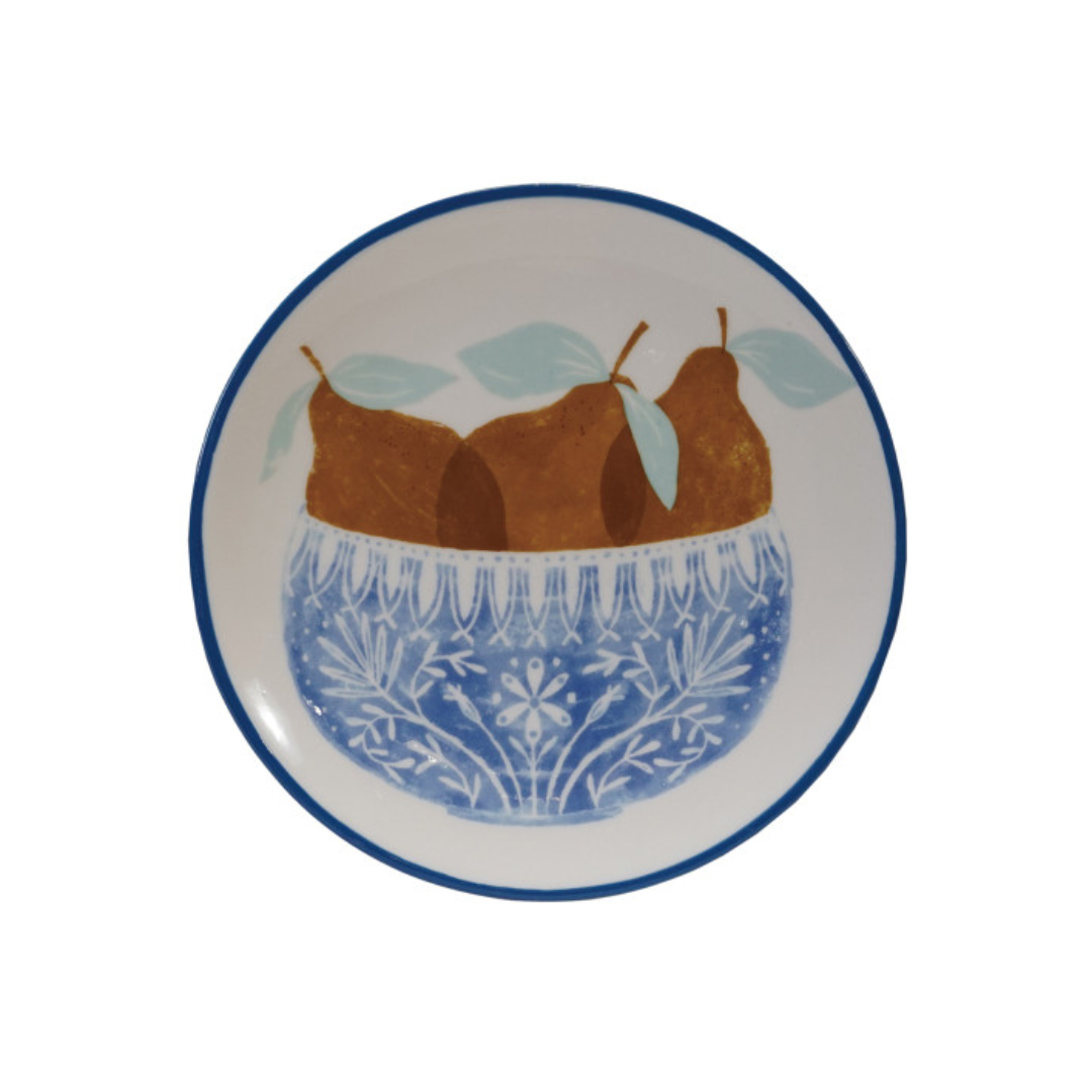 Floral and Pear Patterned Stoneware Side Dishes