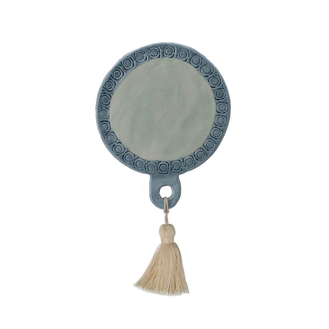 Hand-Painted Debossed Stoneware Round Mini Tapas Board