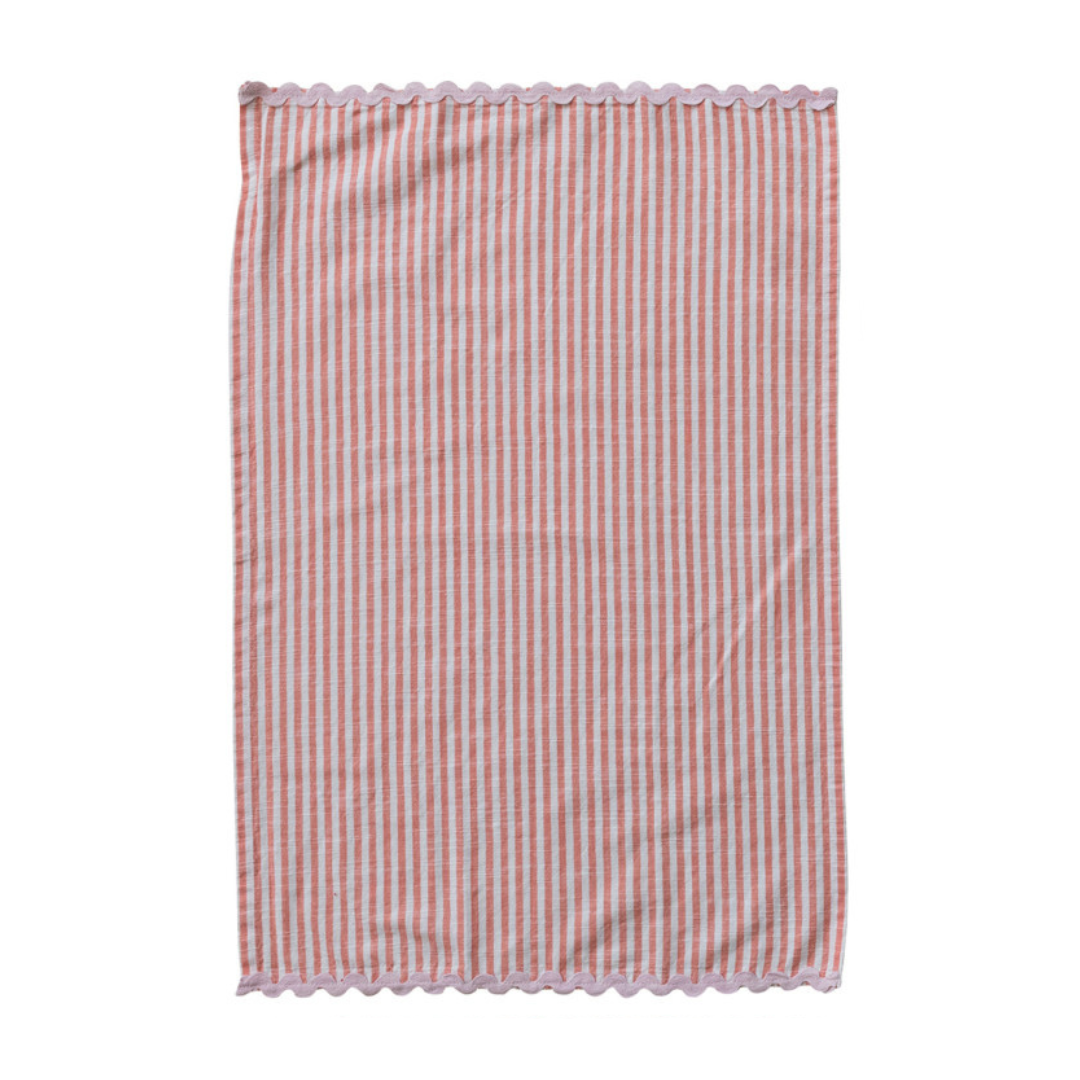 Woven Cotton Striped Tea Towel with Trim