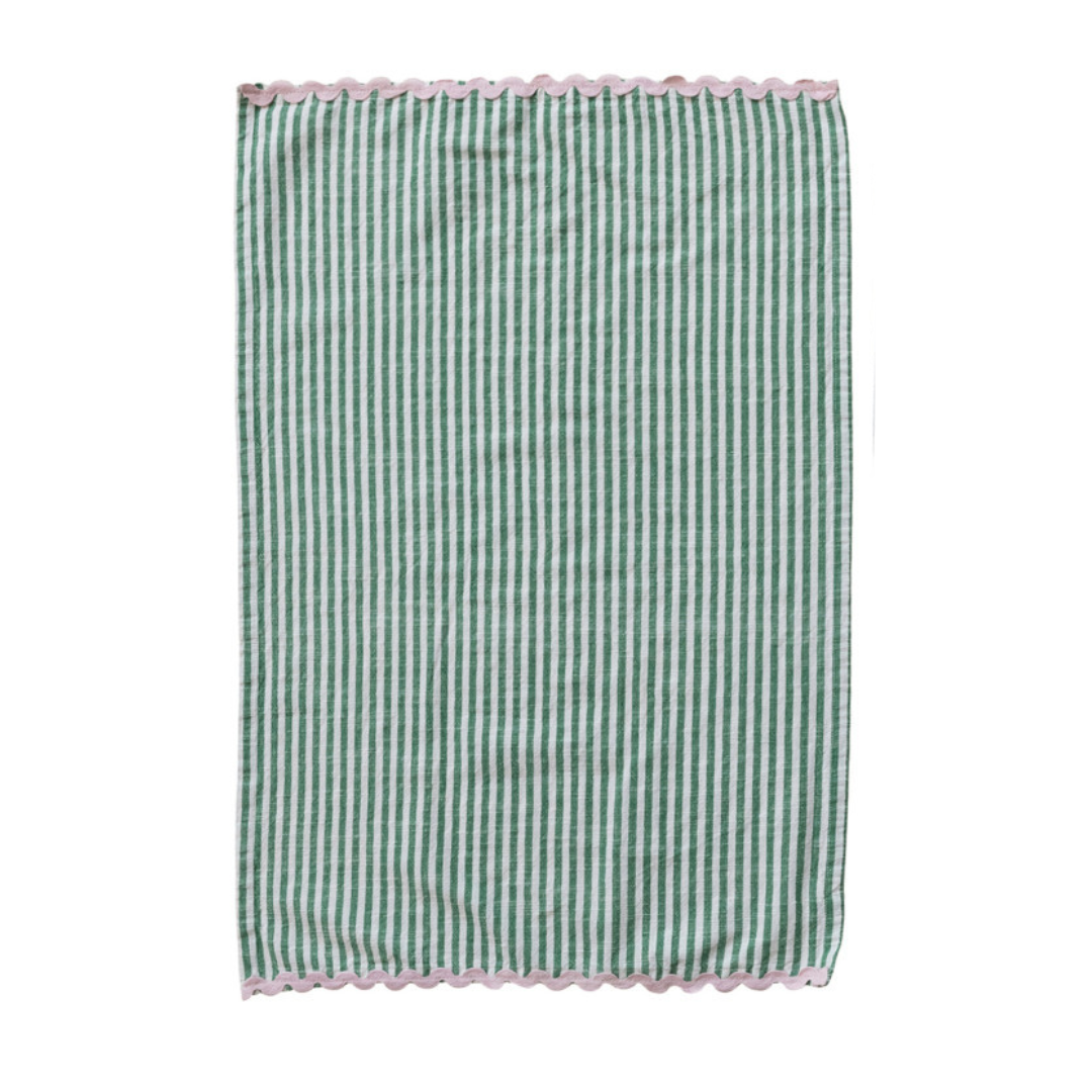 Woven Cotton Striped Tea Towel with Trim