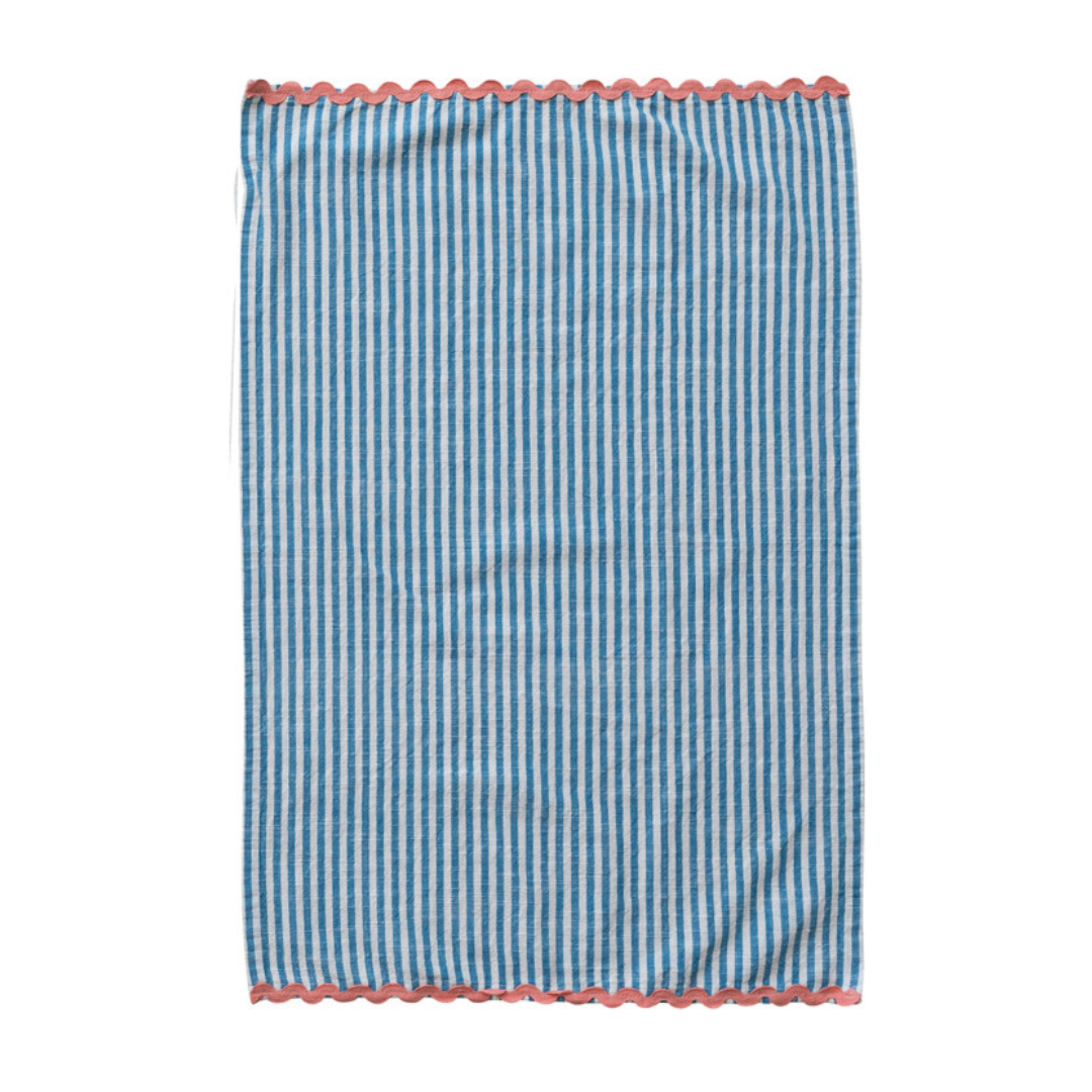 Woven Cotton Striped Tea Towel with Trim