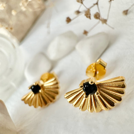 Cristatus Gold Fan Stud Earrings