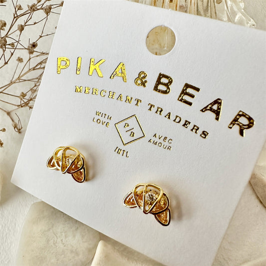 Croissant Gem Encrusted Gold Stud Earrings