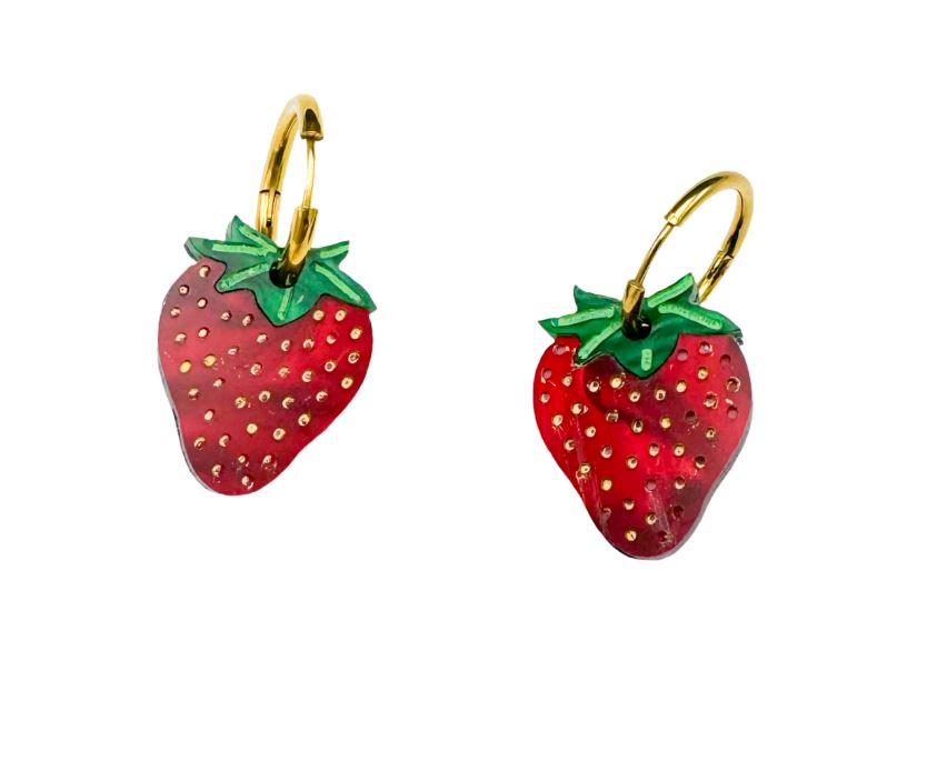 Strawberry Charm Hoop Earrings