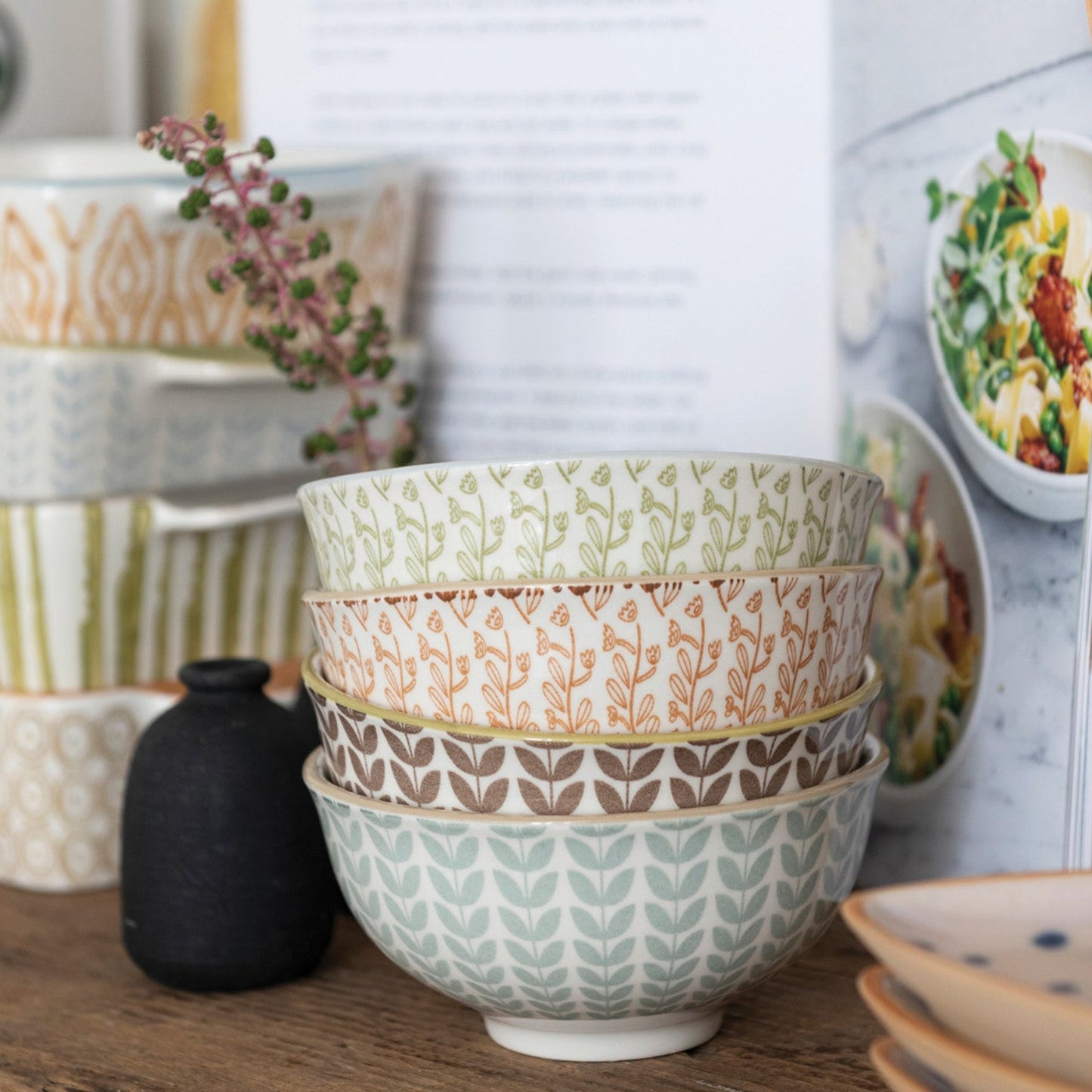 Farmhouse Patterns Stoneware Bowls
