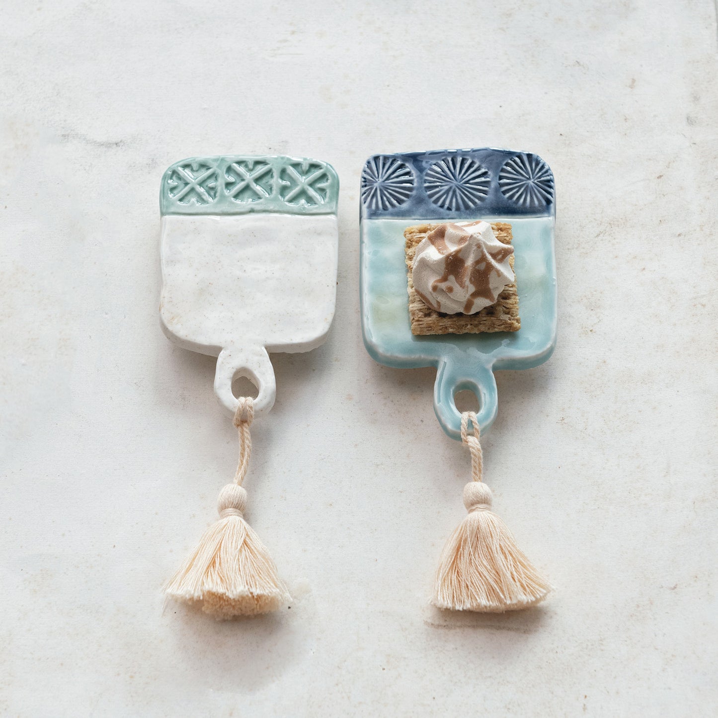 Hand-Painted Debossed Stoneware Mini Tapas Board
