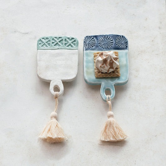Hand-Painted Debossed Stoneware Mini Tapas Board