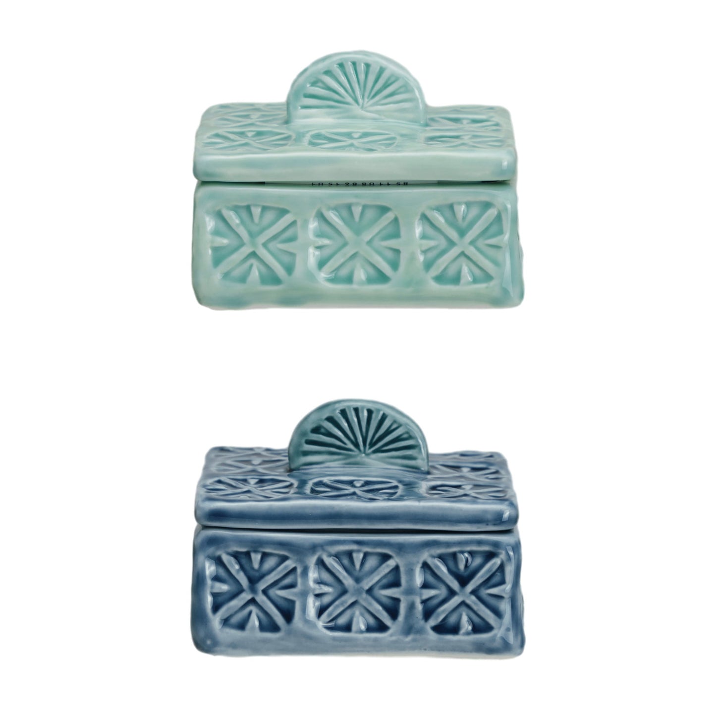 Hand-Painted Debossed Stoneware Salt Cellars with Lid