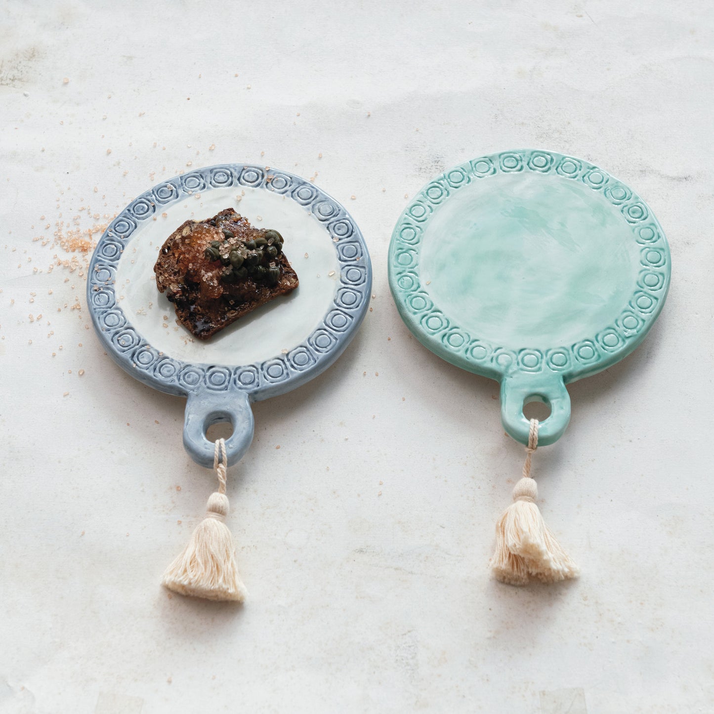 Hand-Painted Debossed Stoneware Round Mini Tapas Board