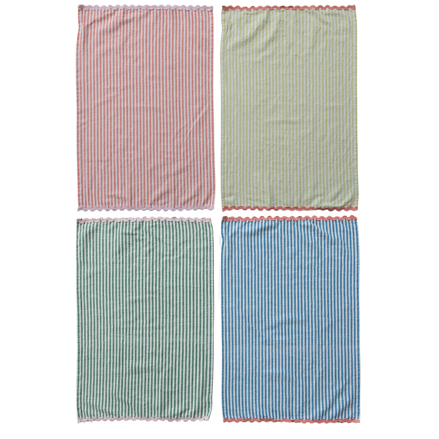 Woven Cotton Striped Tea Towel with Trim