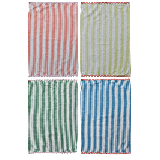 Woven Cotton Striped Tea Towel with Trim