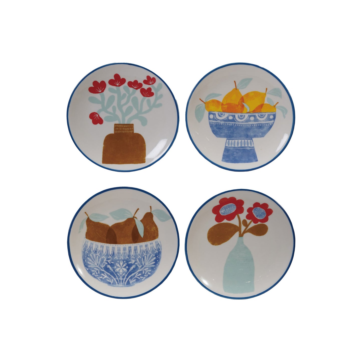 Floral and Pear Patterned Stoneware Side Dishes