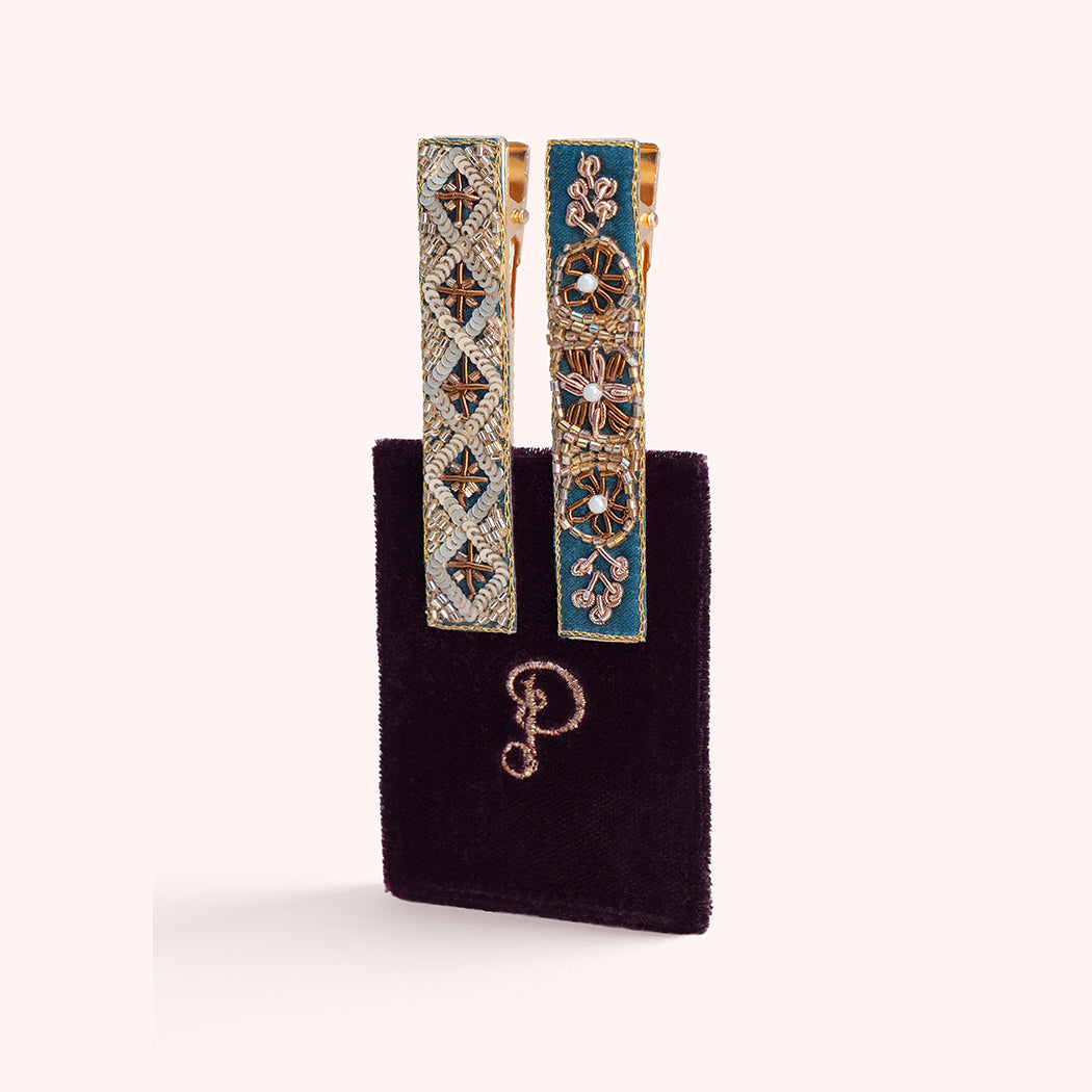 Embroidered Bar Hair Clips