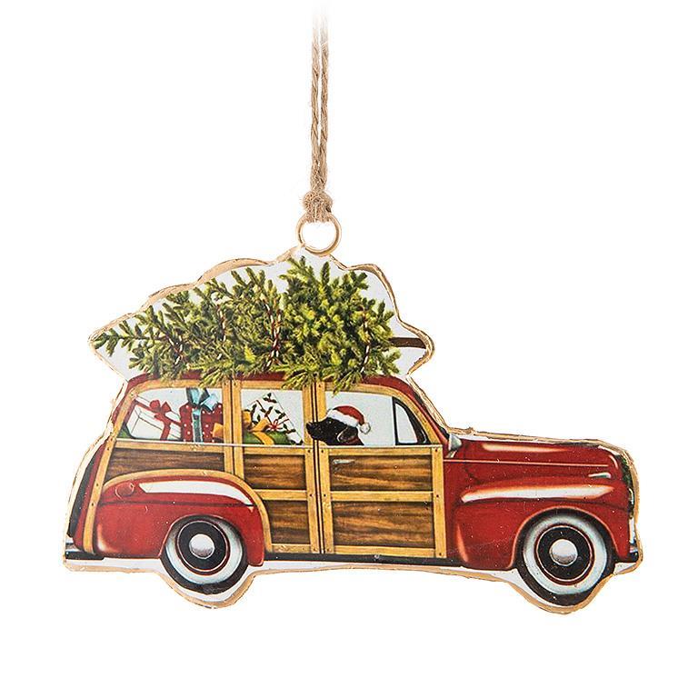 Dog in Station Wagon Metal Ornament