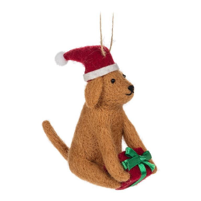 Felt Dog Ornament with Present