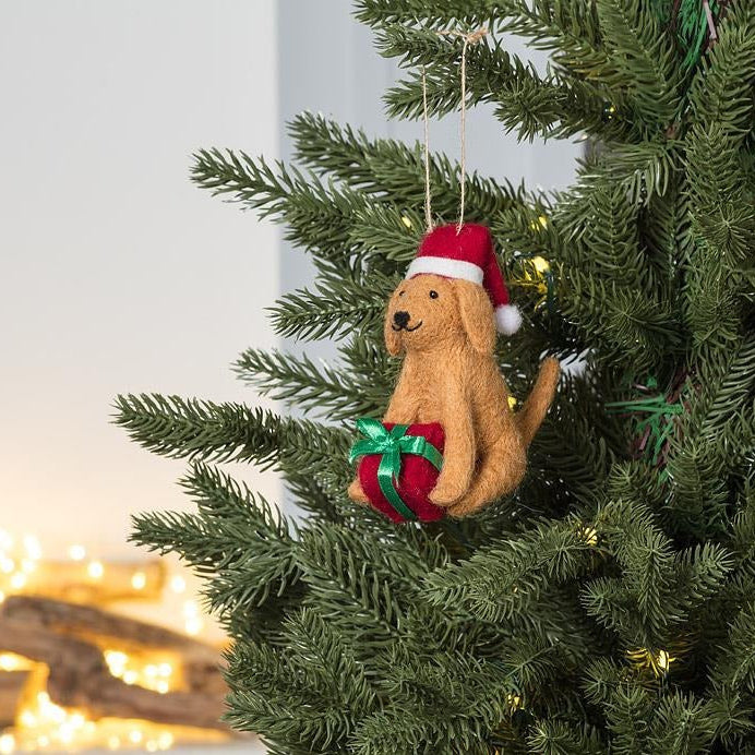 Felt Dog Ornament with Present