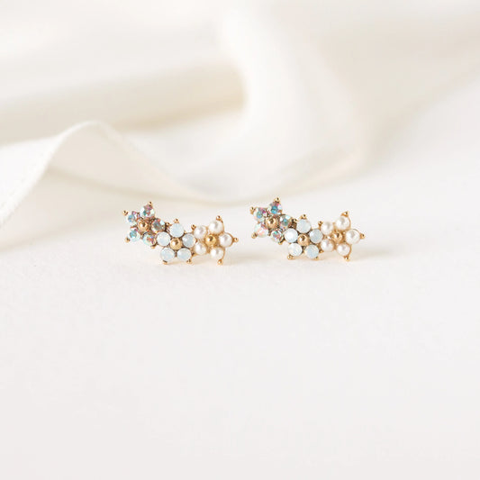 Lover's Tempo Floral Climber Stud Earrings - White