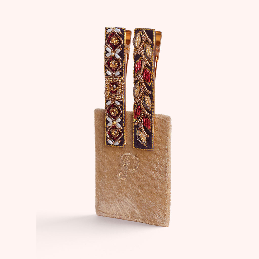 Embroidered Bar Hair Clips