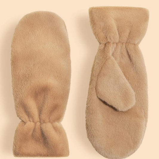 Fluffy Teddy Mittens - Taupe