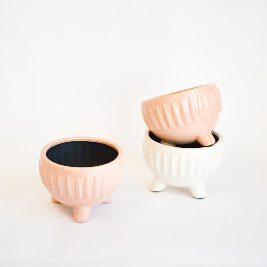 6" Pink & White Footed Bowl Pots
