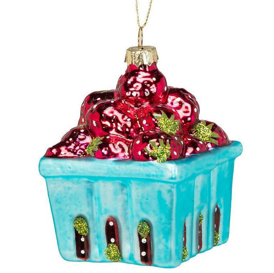 Glass Strawberry Pint Ornament