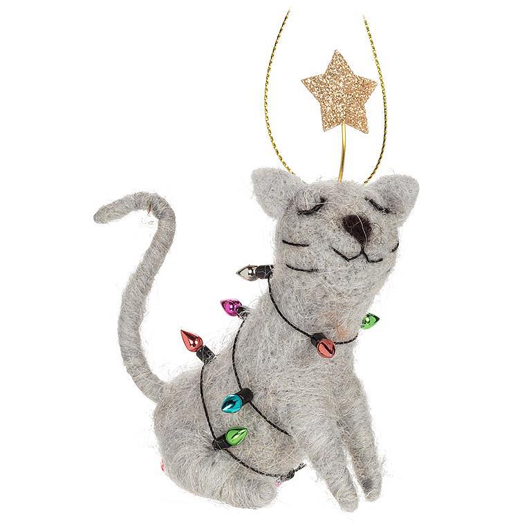 Felted Christmas Tree Cat Ornament