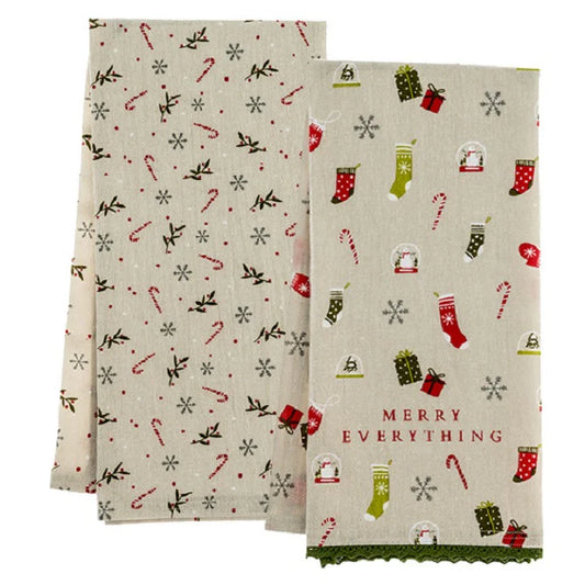 Holiday Floursack Tea Towels with Charm S/2