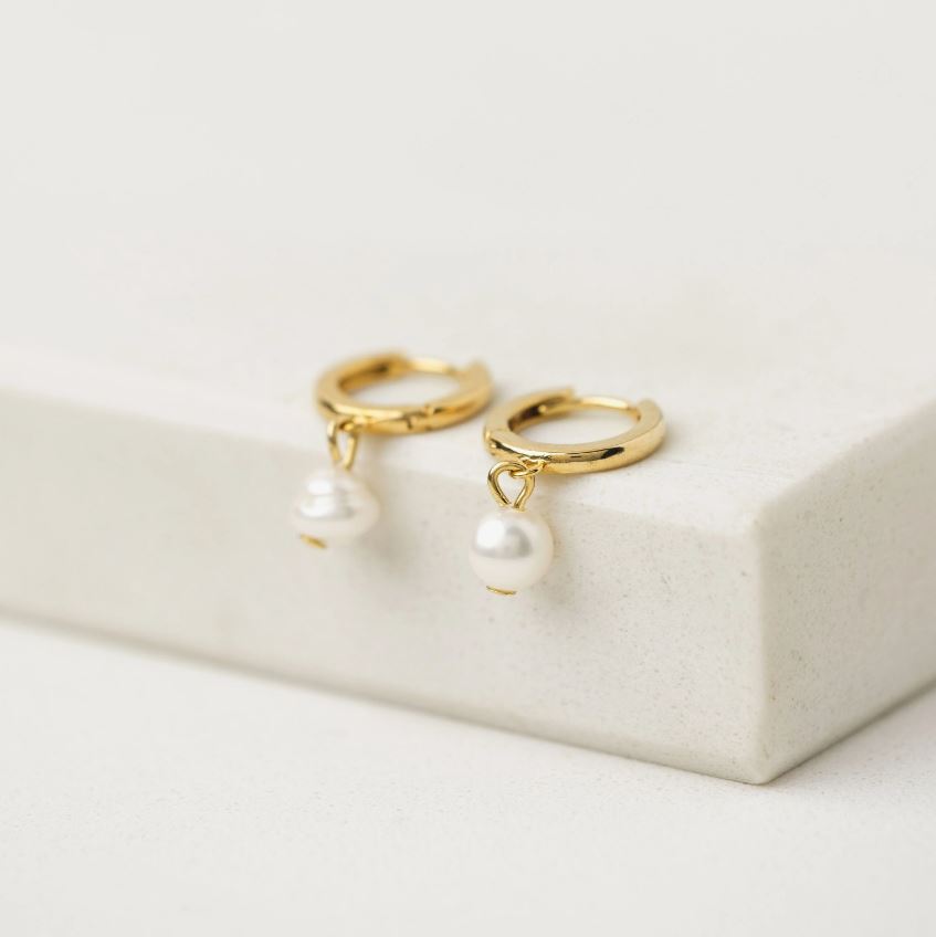 Lover's Tempo Amari Pearl Huggie Drop Hoop Earrings - Gold